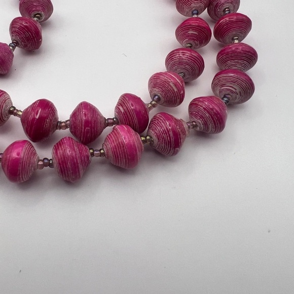 Bead for Life Pink Paper Beads with seed pearl rhinestones Necklace - Picture 10 of 11